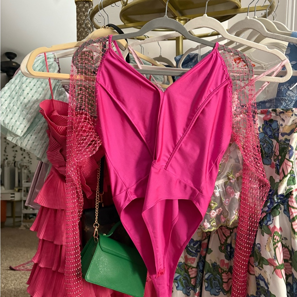 Krush Pink Bodysuit with Mesh Sleeves